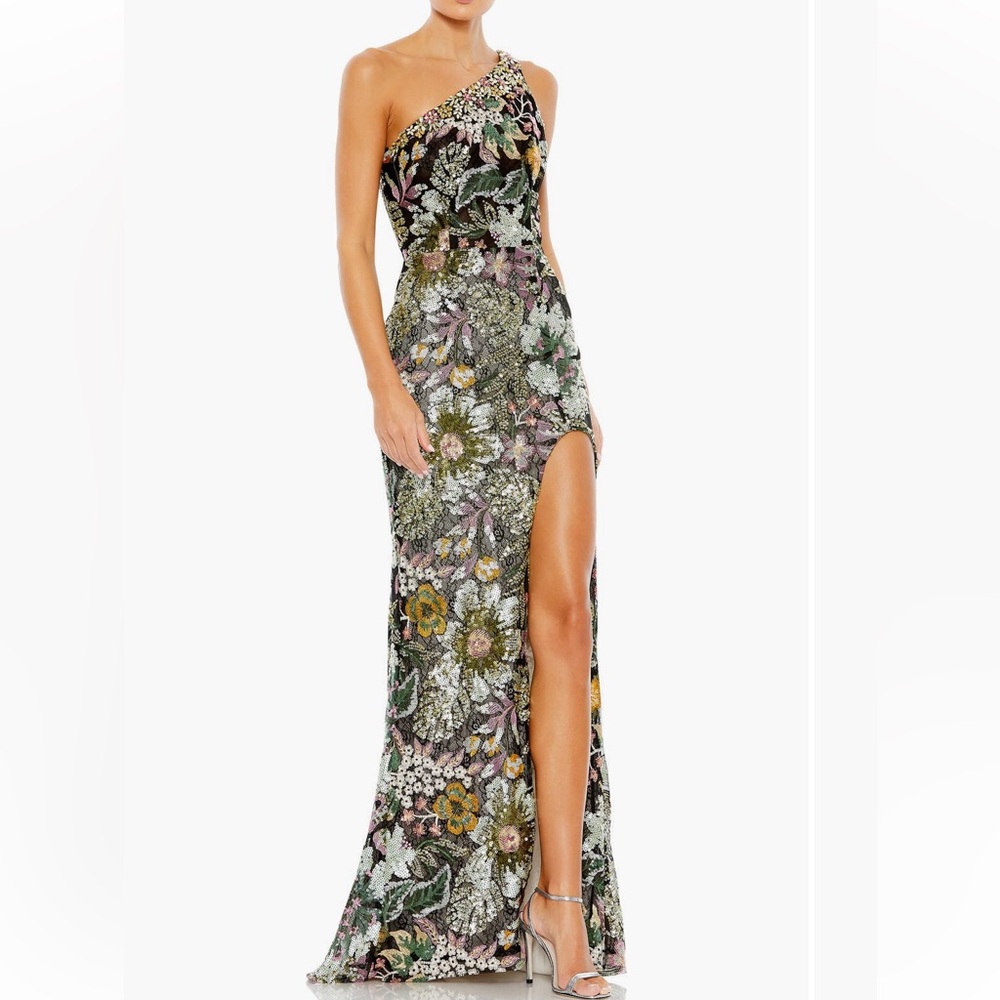 Mac Duggal Floral Sequin One - Shoulder Gown